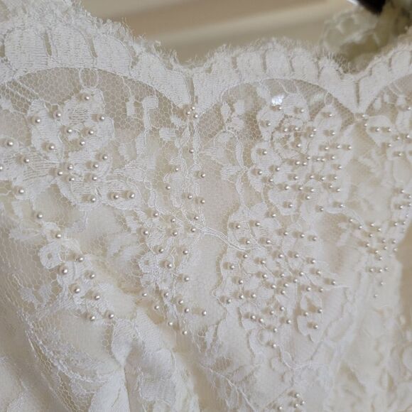 Romantic vintage 60's pretty floral lace wedding dress Union made A-line cream - Picture 11 of 14